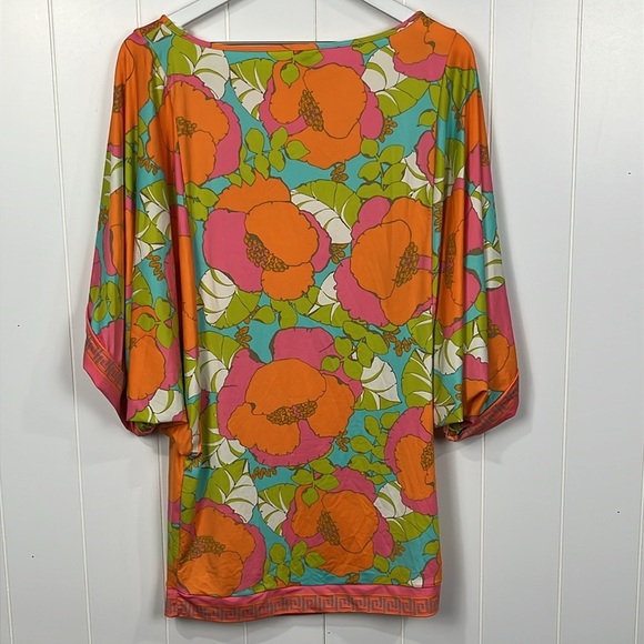 Trina Turk Playa De Flor Cover-Up S/M Orange Blue Kimono Style Sleeves Floral - Picture 7 of 10